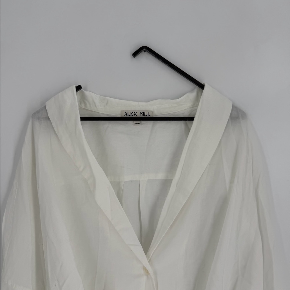 Alex Mill Karlie Cotton Voile Pleated White Collared Waist Tie Shirt Blouse